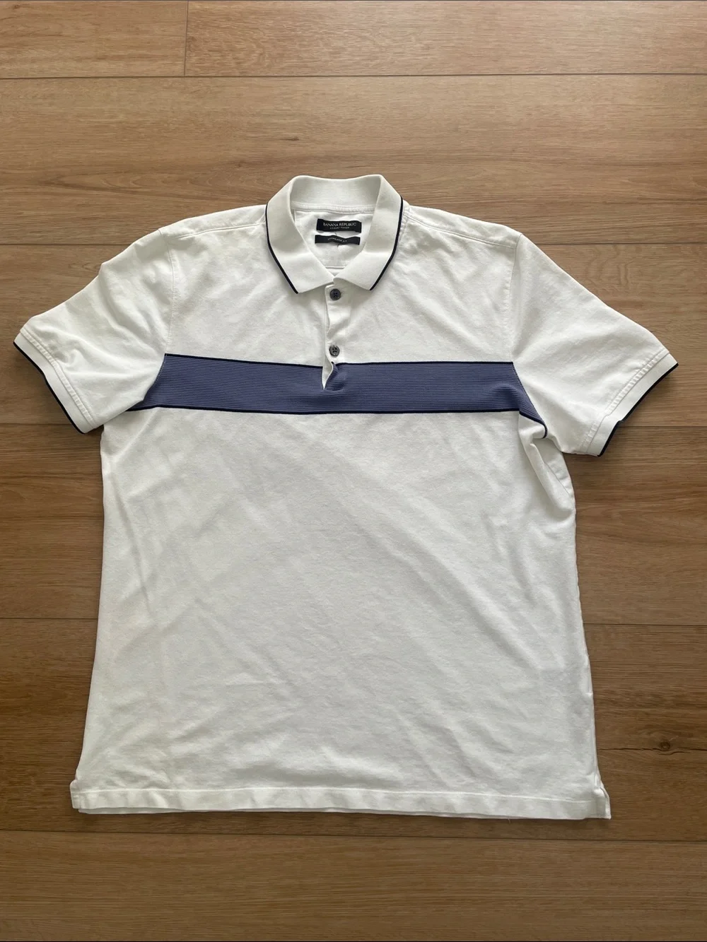 Banana Republic White Polo with Blue Chest Stripe, Men XL